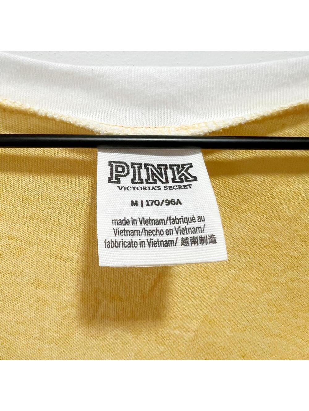 Victoria's Secret Pink Golden Yellow V-Neck Logo T-Shirt Size M - Picture 4 of 5